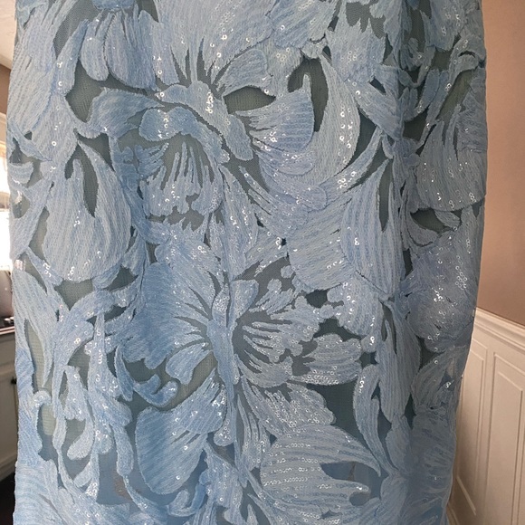 Jovani 60283 prom gown. Beautiful baby blue floral lace with sequins. - Picture 5 of 8